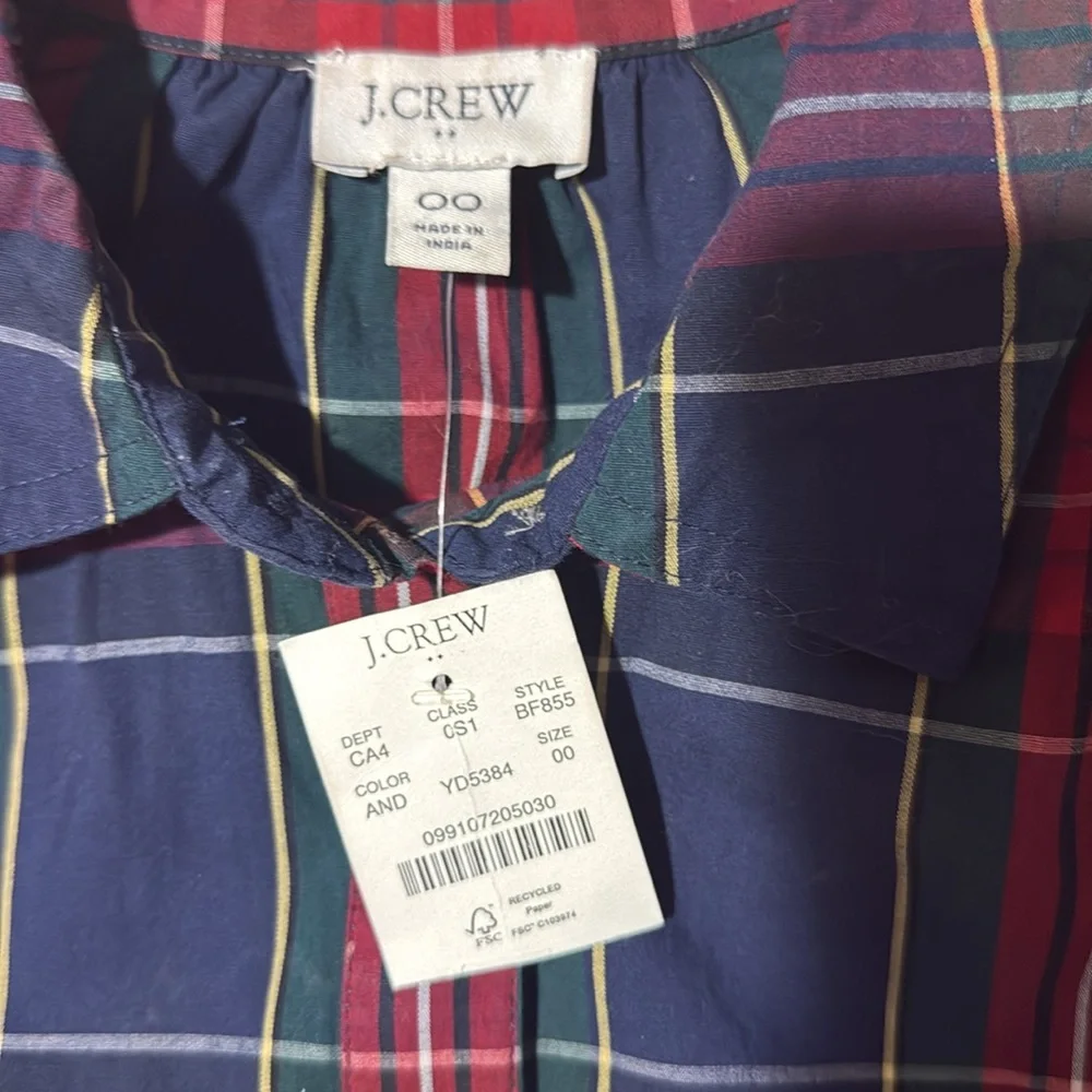 NWT J. Crew Plaid Button Down Shirt Dress
